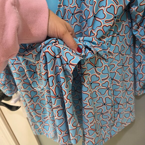 Anne Klein Blue Red White Wrap Blouse | Women’s Long Sleeve Printed Top - Picture 5 of 12